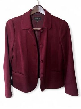 Talbots Womens Petite P8 Burgundy Wine 3-Button Career Lined Structured Blazer